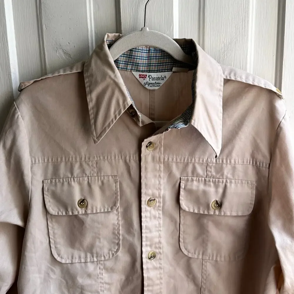 Vintage Levi’s Panatela Signature Shirt 70s Beige Military Button Down M